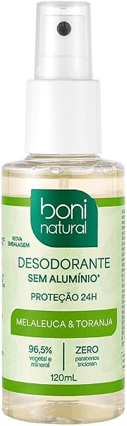 Boni Natural Desodorante Natural e Vegano com Óleos Essenciais de Melaleuca e Toranja 120 ml