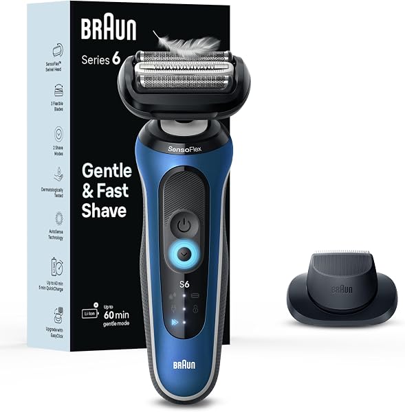 Braun Series 6 6120s Barbeador Elétrico, Barbear Molhado e Seco, Azul