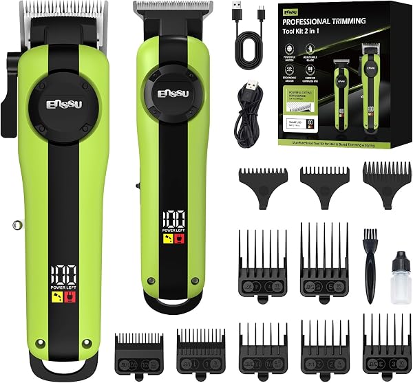 ENSSU Kit 2 em 1: Máquina de Cortar Cabelo e Máquina de Acabamento T-Blade, Sem Fio