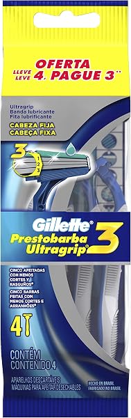 Gillette Aparelho de Barbear Descartável Prestobarba Ultragrip3, 4 Unidades
