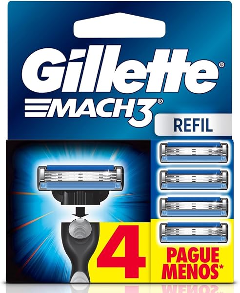 Gillette Mach3 Carga para Aparelho de Barbear com 3 Lâminas, 4 Unidades