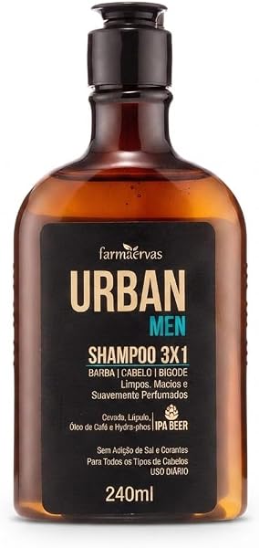 Urban Men Shampoo 3 em 1 para Barba, Cabelo e Bigode 240 ml