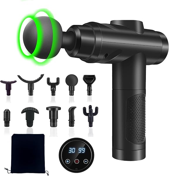 YARUIKE Pistola de Massagem 30 Velocidades, 10 Cabeças, LCD