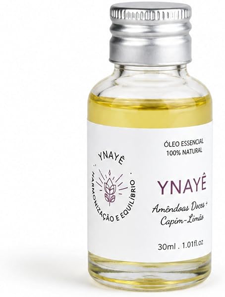 YNAYÊ Óleo Corporal Revigorante, Aromaterapia e Massagem, Amêndoas Doce + Capim-Limão 30 ml